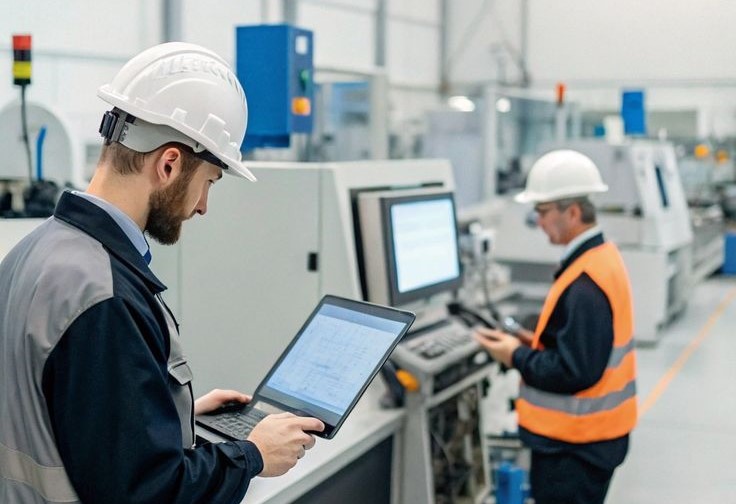 Ingeniero en planta industrial con tecnología IoT